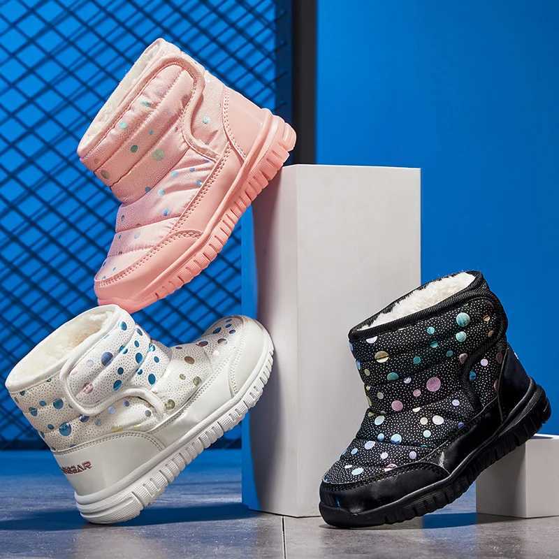 Boots Winter warm fur snow boots childrens black fur leather shoes girls non slip childrens sports shoes baby shoes H241018
