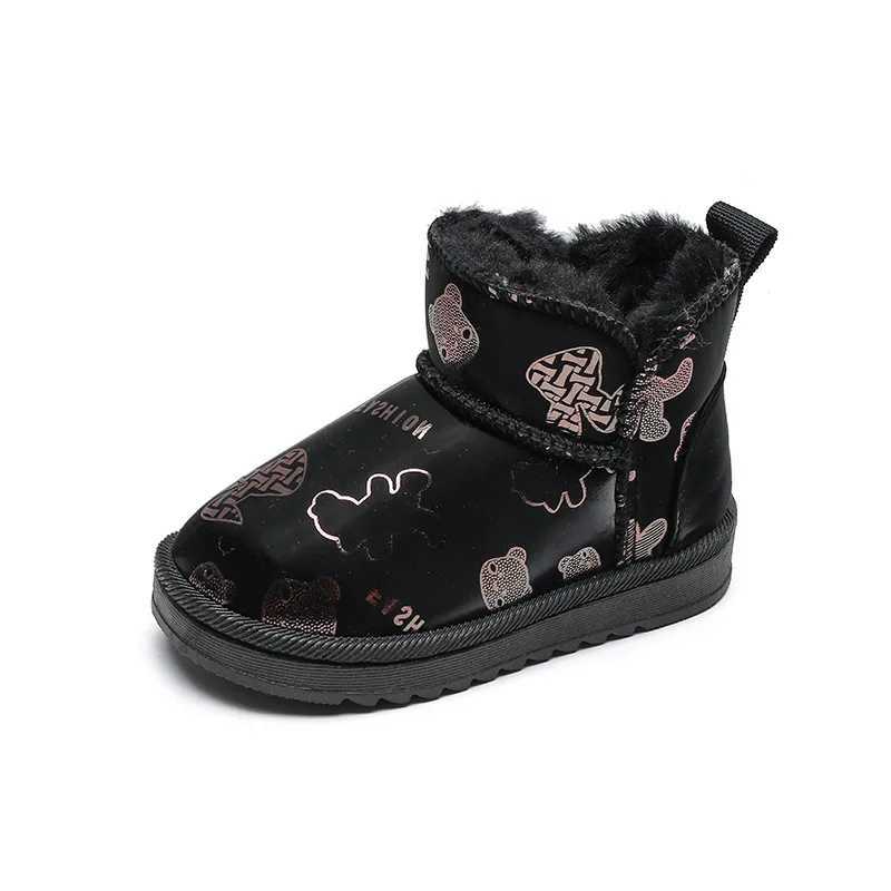 Boots Fashionable girls winter thick boots warm childrens cotton shoes plush cute printed childrens snow boots soft sole non slip sports shoes H241018