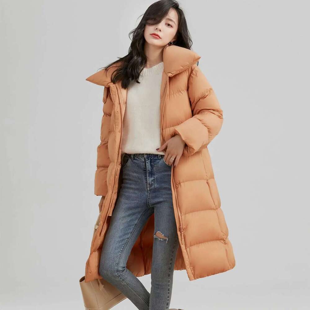 2024 New Winter Women White Duck Down Jackets Fashion Slim Long Warm Ski Coats