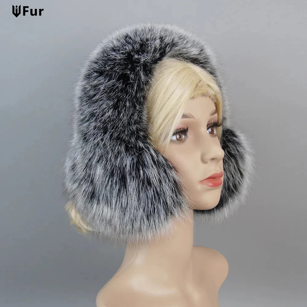 Women 100% Natural Fox Fur Earmuffs Plush Winter Warm Big Pompoms Fox Fur Ear Muffs Girls Real Fox Fur Earmuff 241018