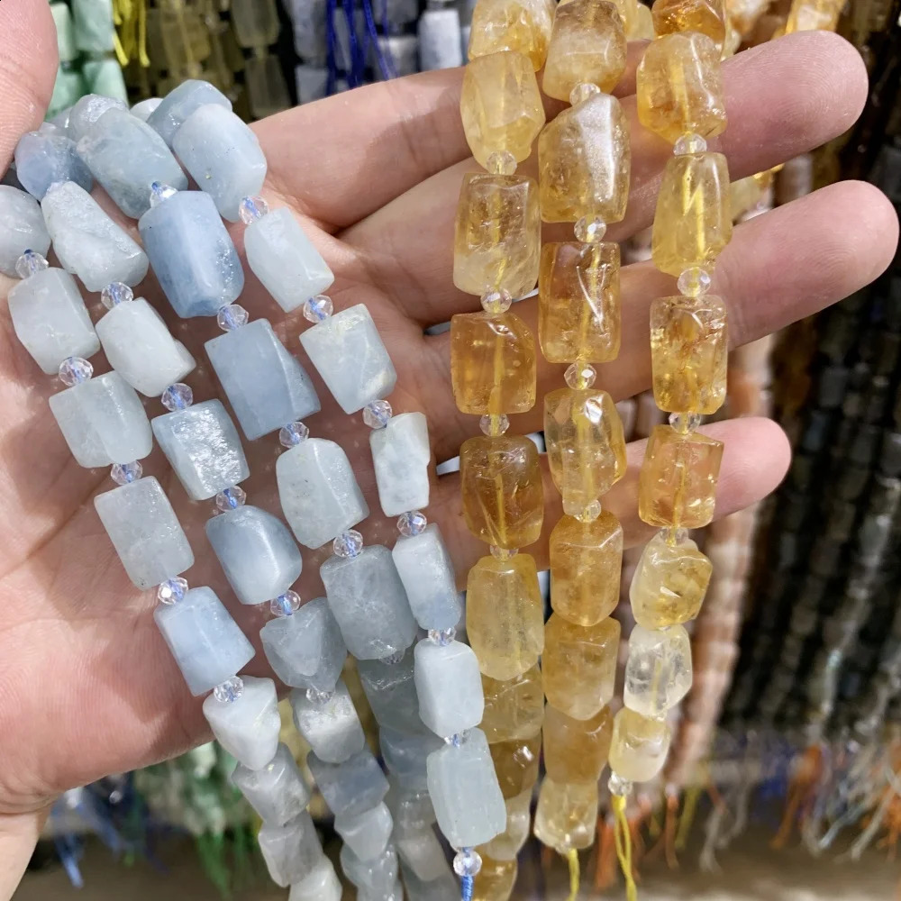 Natural aquamarine gemstone ruby pillar pine bead DIY bracelet necklace used for jewelry making accessories 241017
