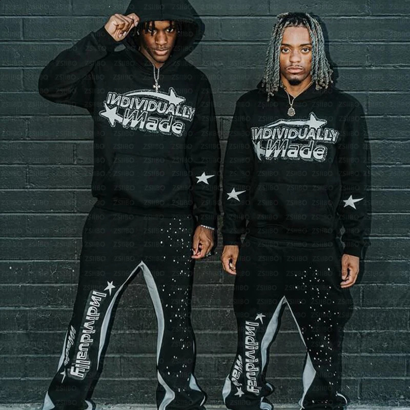 Y2K Hoodie Men Women Hooded Long Sleeved Jacket Top Street Fashion Pullover Sweatshirt Kpop Goth Vintage Clothes Pant 90s 241017