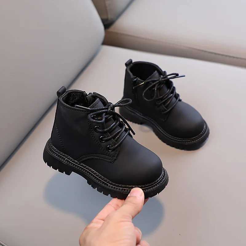 Boots 2023 Kids Boys Ankle Boots Side Zipper Lace-up Versatile Soft Girls Casual Short Boots Fashion Children Shoes Britain Style Cute H241018