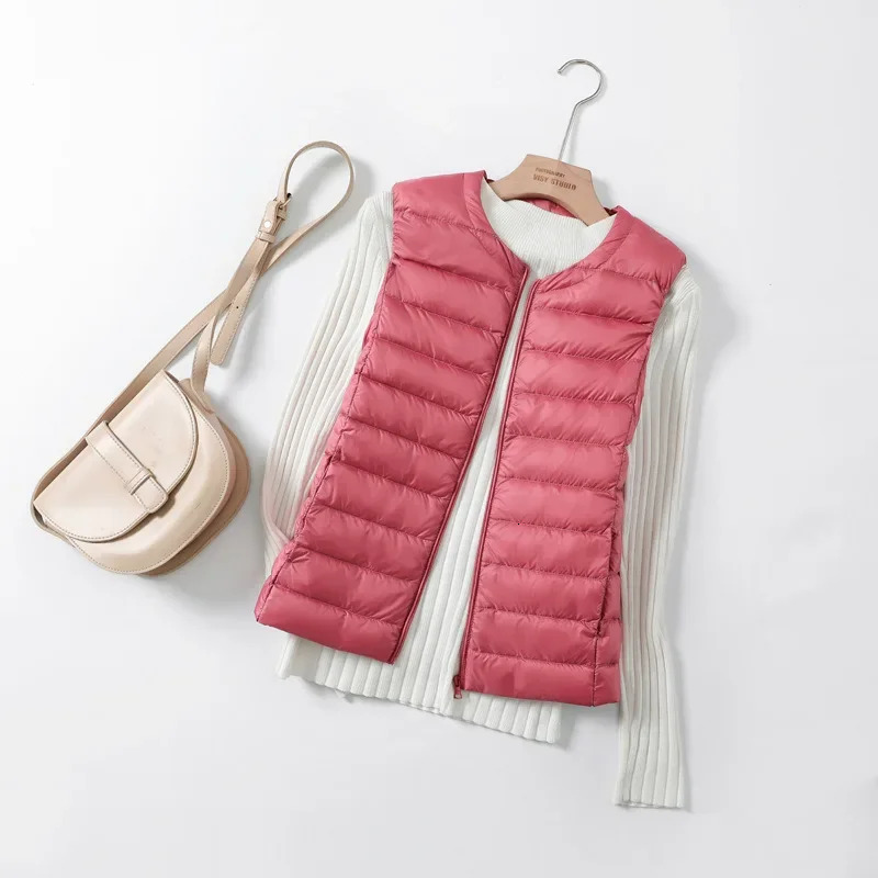 8 Colors Women Sleeveless Zipper Jackets 2023 Autumn Winter Er Keep Warm Ultralight Quilted White Duck Down Female Coat
