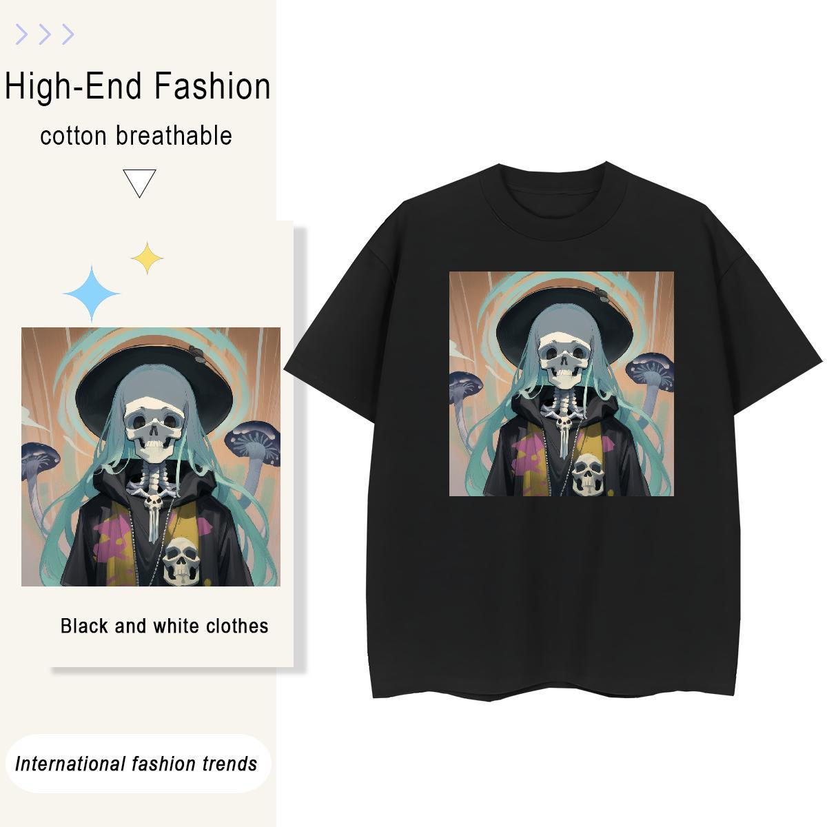DIY Woman T Shirts 100% Cotton 230g Breathable Crew Neck Beach skull Tshirt for Man Woman Loose fit Anime Oversized Tops Tees