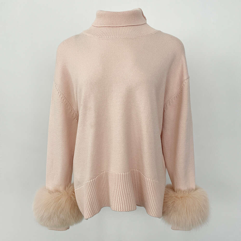New Fashion Real Fox Coat 2024 Sweater Women Autumn Winter Sleeves Slim Fit Sweaters Fur Knitwear Pull Femme Vinage