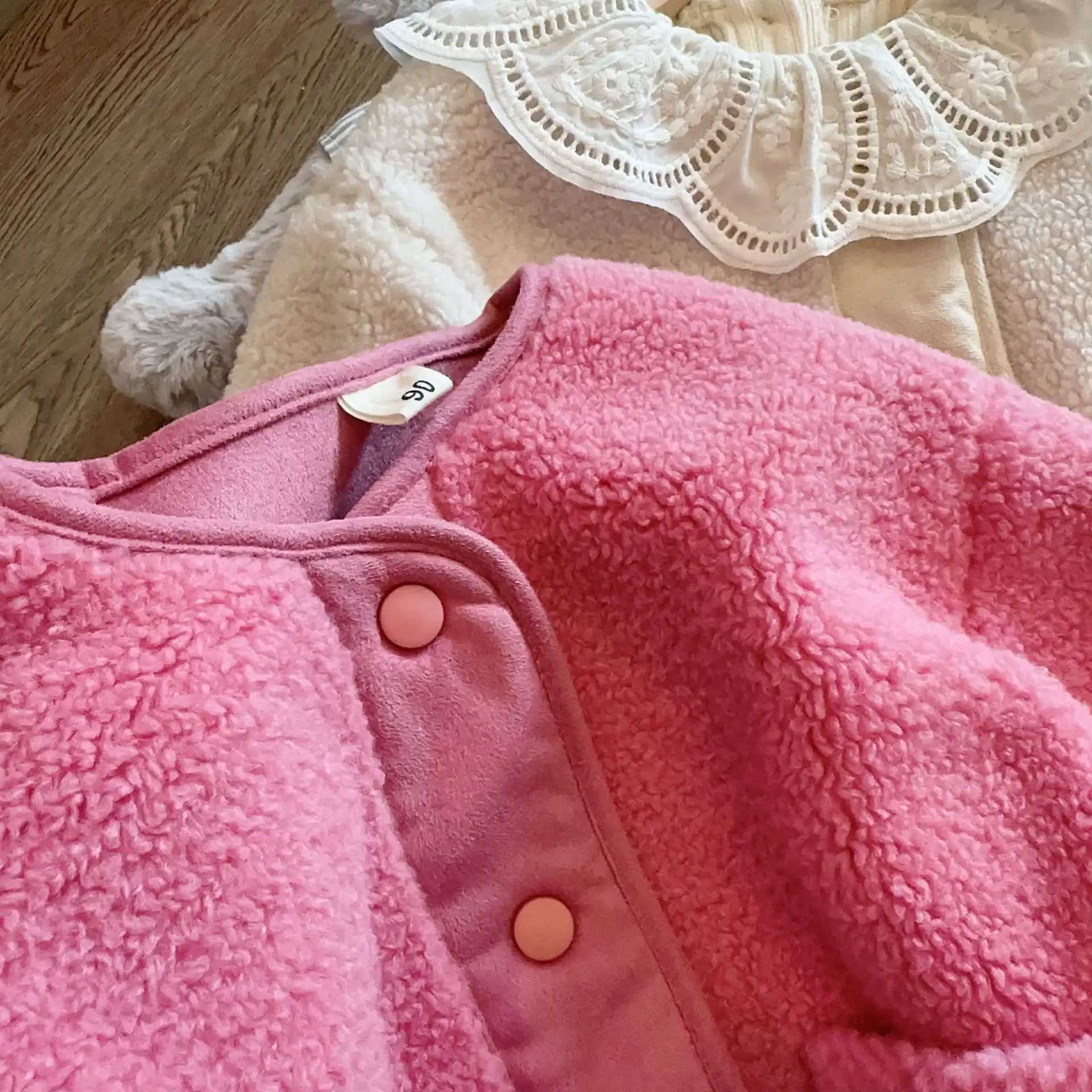 Jacket Korean childrens clothing winter for boys and girls wool loose jacket thick cotton round neck pocket solid M241018