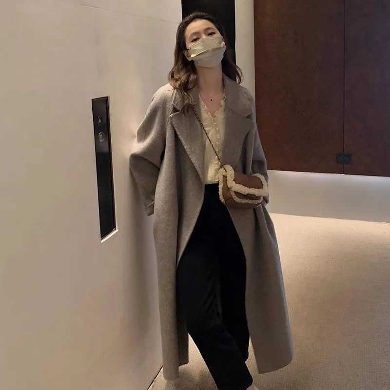Casual Woolen Windbreakers Womens Overcoat 2024 Autumn Winter New Korean Loose Medium Long Double-sided Woolen Trenchcoat CoatX241009