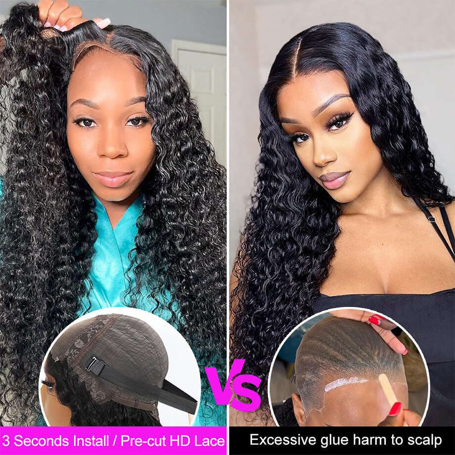 Curly Wear and Go Glueless Preplucked 100% Human Wigs Ready To Go Pre-Cut 5x5 Hd Lace Closure Wig Deep Water Wave Wig for Women