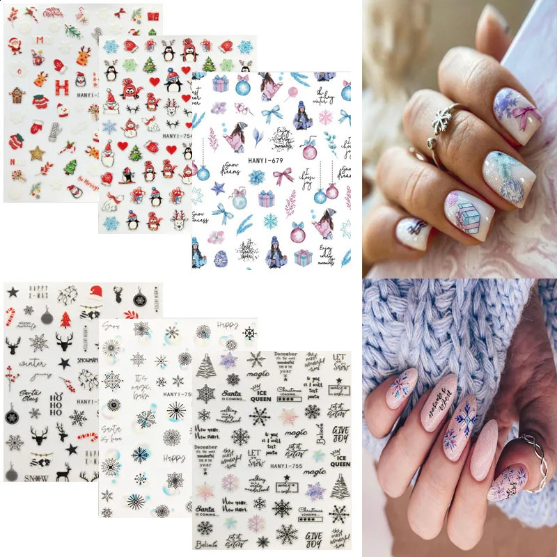3D Christmas Sticker Nail Decal Winter Snowflake Series Cartoon Santa Claus Elk Adhesive Nail Decoration 241017