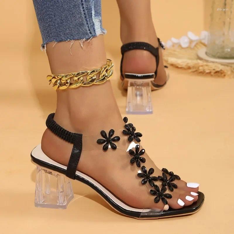 2025 NEW Sandals Fashion Open Toe Women's Square Heel Solid Color Casual Versatile wer Decorated Elastic Band atos Mujer zhanyishengli
