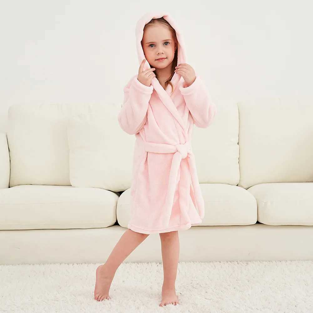 ChildrenS Pajamas And Bathrobes Solid Color Soft Robe Personalized Princess Sleepwear Warm Loungewear Home Clothes 2-12YearsXJ241018