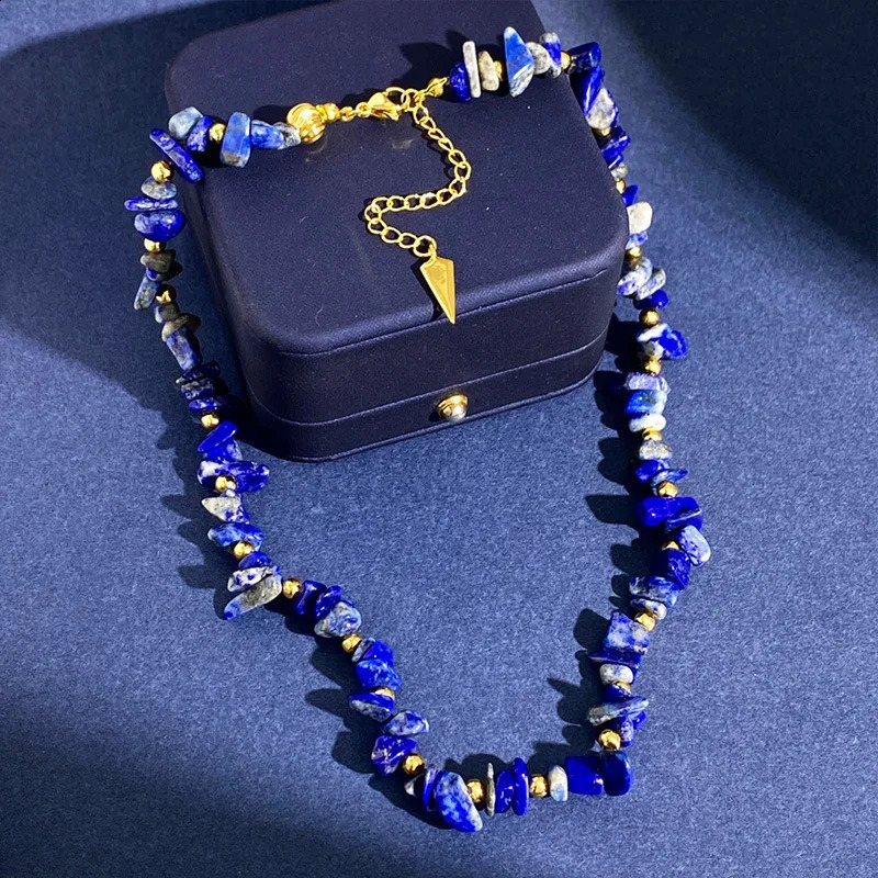 Natural lapis lazuli bracelet irregular crystal stone bead personalized retro bohemian style jewelry bracelet trend 241018