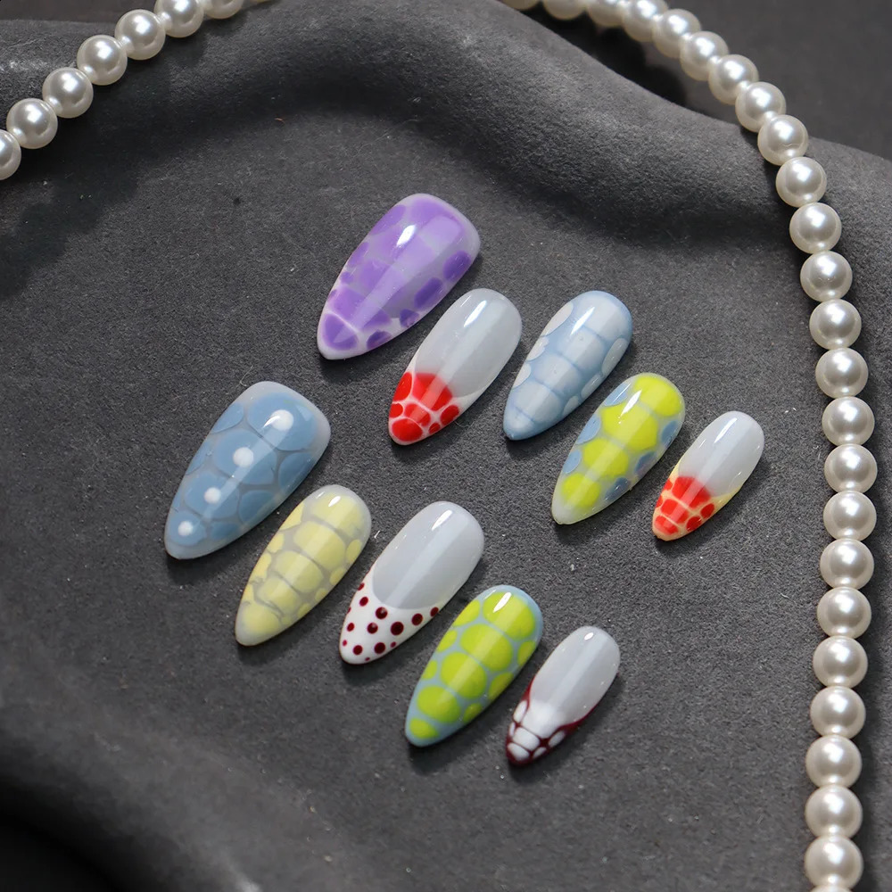 3D Colorful Aurora Pearl Butterfly Handmade Press On Nails Cute Fashion Wearable Shiny French Almond false Nails 241017