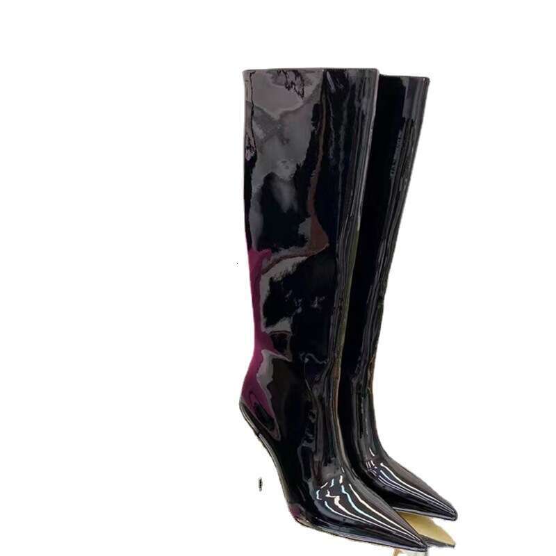 2024 new fashion show snake patterned back zipper pointed high slim heels, knee length oversized boots for women