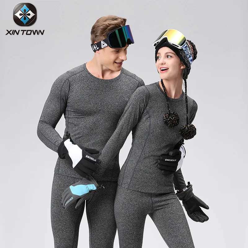 Men's Thermal Underwear Lovers Long Johns Mens Winter Velvet Thermal Underwear Set Womens Sports Windproof Thick Thermal Underwear Set Top+Pants 