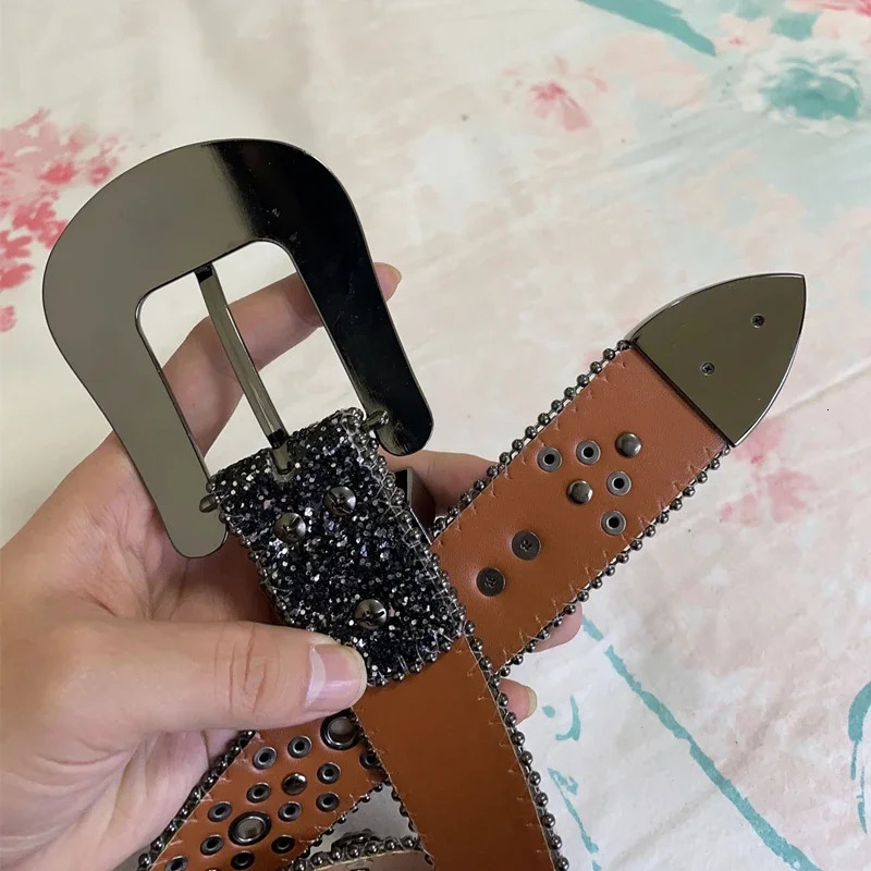 NOWISBB Y2K Rhinestones Belts Quality Western Cowgirl Cowboy Diamond Bling Cinturones Para Hombre er Goth 241018