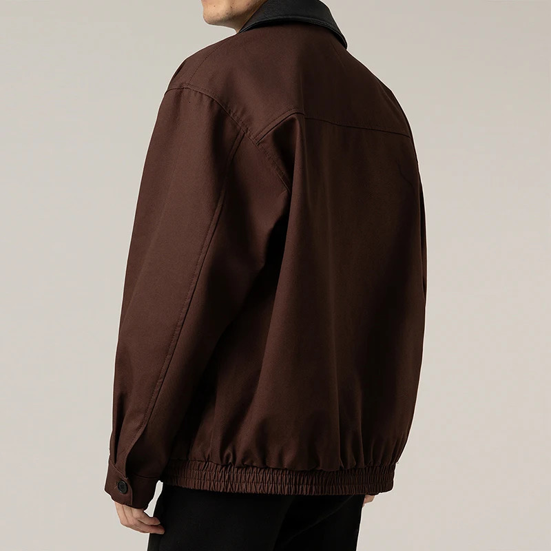 Male Stitching PU Jackets Winter Fashion Solid Color Loose Zipper Outwear Autumn Mens Long Sleeve Leather Motorcycle Coats 241018