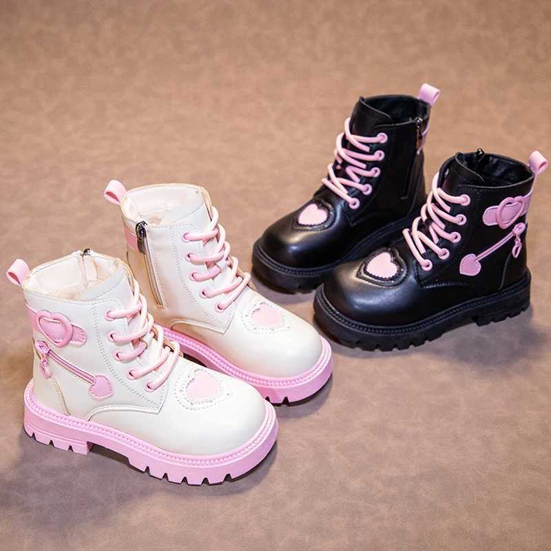Boots Girls Fashion Boots Kids Warm Rubber Boots Winter Cotton Soft Sole with Love Side Zip Children Princess Boots Round-toe PU H241018