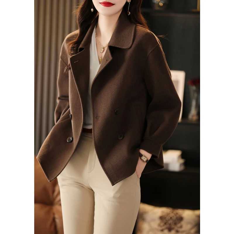 Double-Sided Cashmere Coat for Women Short Korean Loose Horn Buckle Pure 100% Wool Autumn Winter 2024X241009