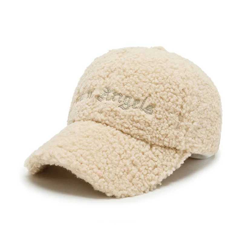 Men Women Teddy Velvet Embroidery Letter SunShade Curved Brim Baseball Cap Winter Sport Sunscreen Plush Warm Adjustable HatX241018