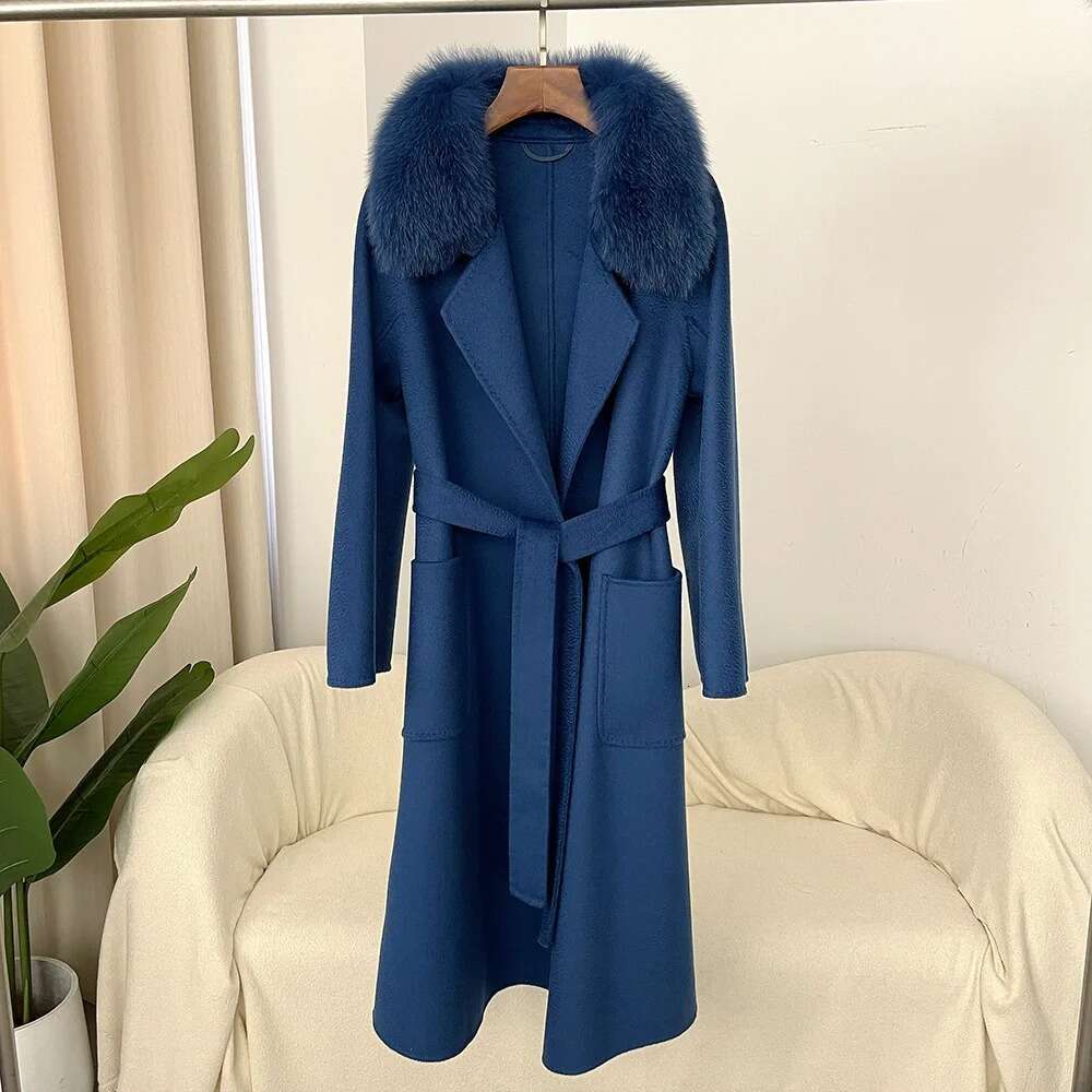New Natural Jacket Autumn And Winter Fox Real Wool Women's Mid-Length Coat Removable Fur Collar