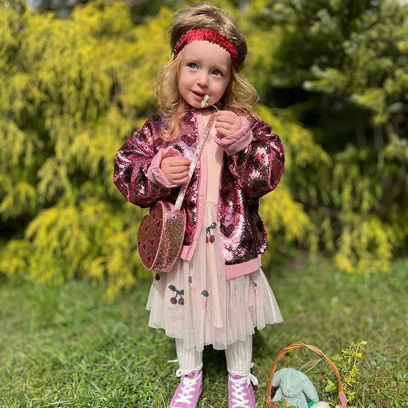 Spring/Summer New Childrens Clothing Ks Love Glitter Girls Coat Mother Childrens Flash Jacket Cute M241018