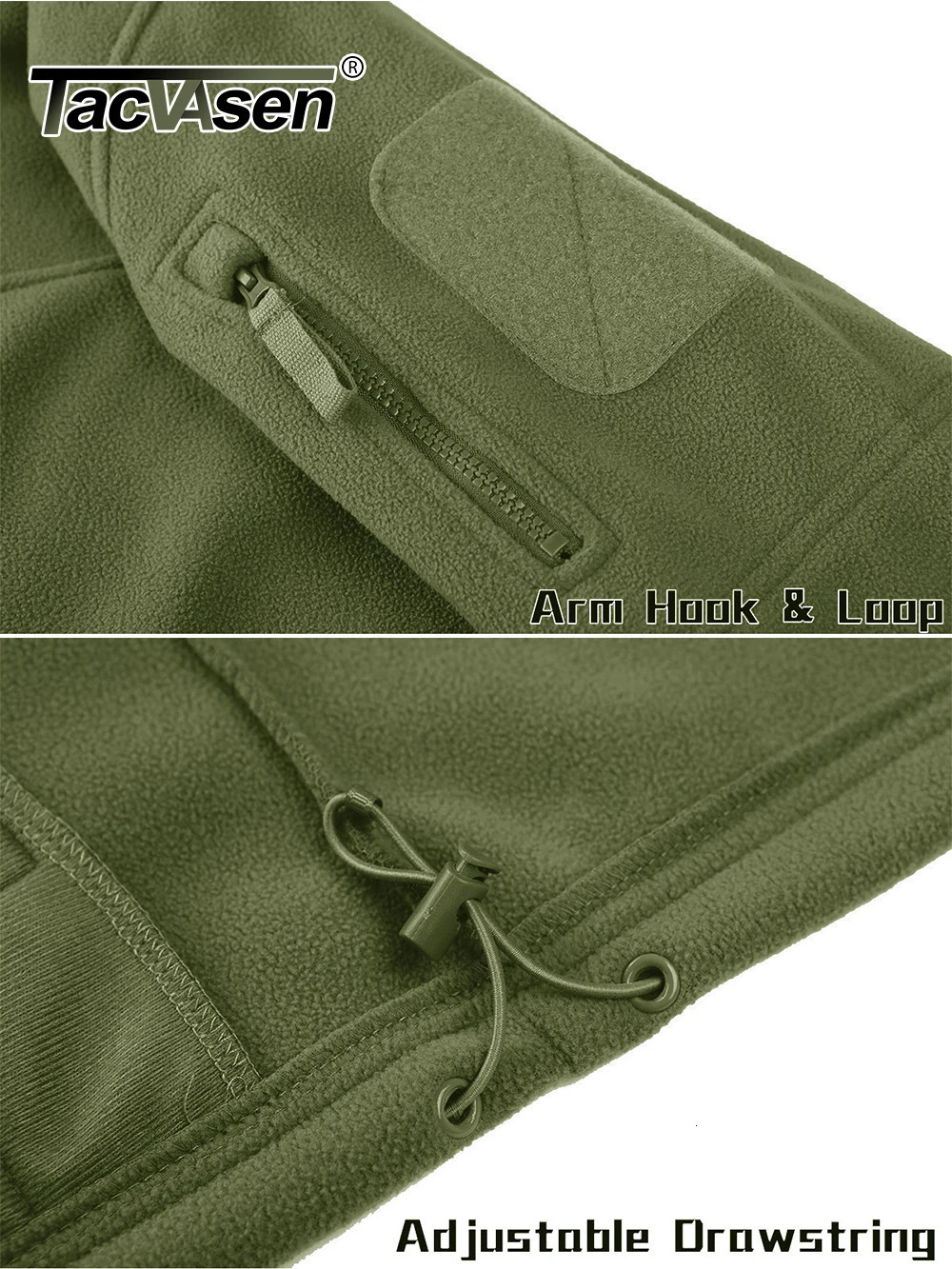 TACVASEN Full Zip Up Green Fleece Jacket Thermal Warm Work Coats Mens Zipper Pockets Hiking Training Outwear Windbreaker 241018