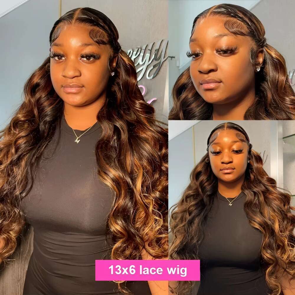 Highlight 13x4 13x6 Ombre Body Wave HD Lace Front Wig 4/27 Color Transparent Lace Frontal Human Hair Wigs For Women PrePlucked