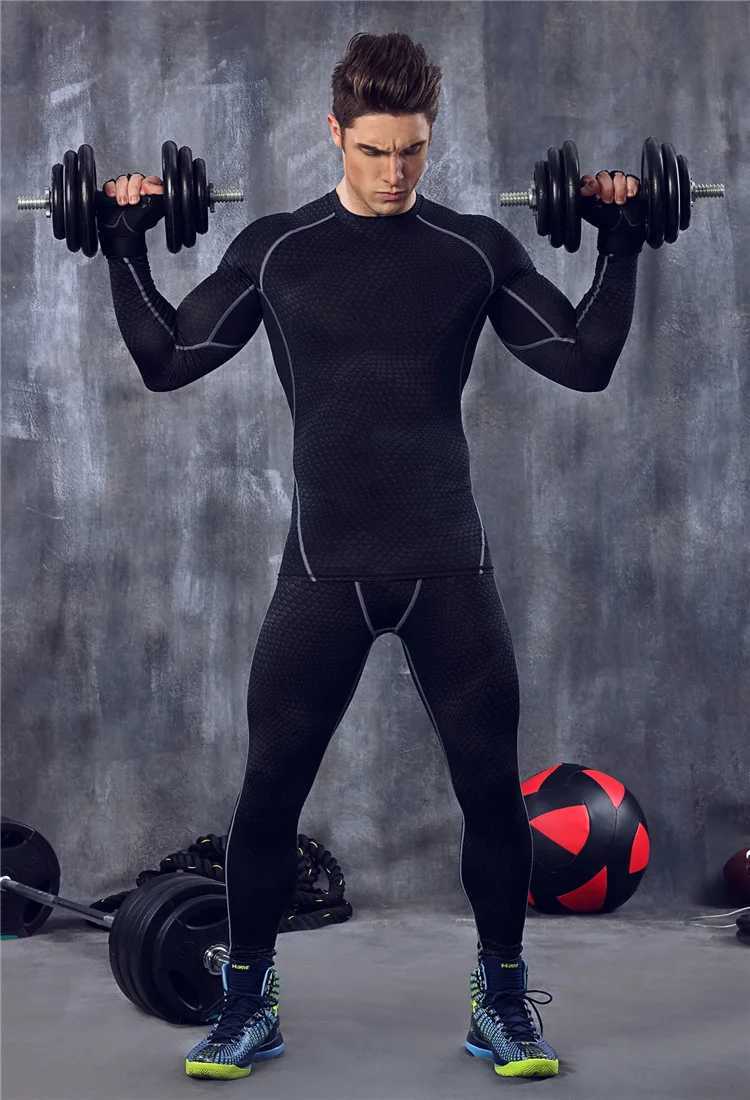 Men's Thermal Underwear 2018 Men Compression bodysuit underwear male O-Neck Fitness Long Slves Shirts t t-shirts tops Knitted trousers T-Shirt M-