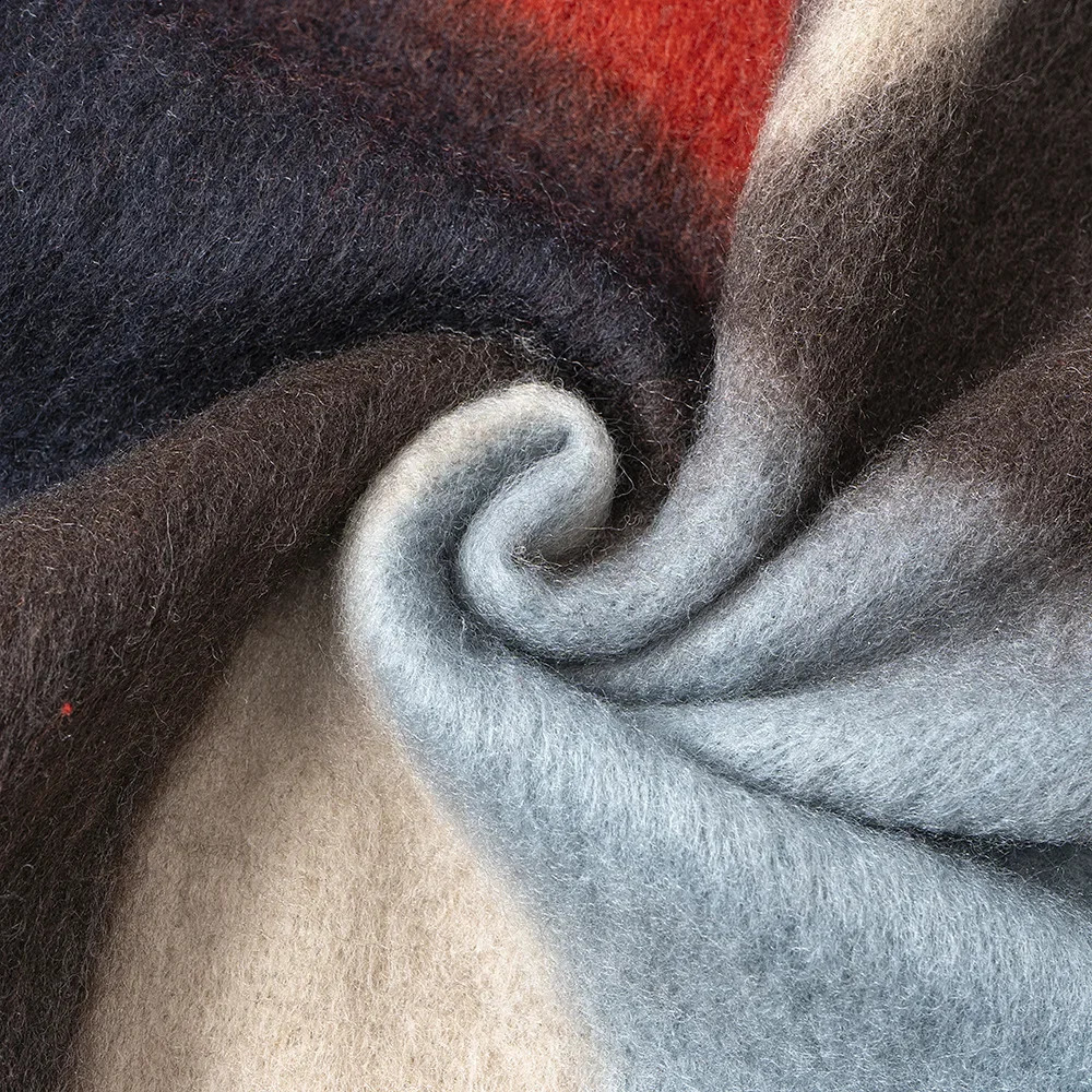 Mohair Contrast Gradient Scarf Thickened Tassel Colorful Fashion Couple Neckband Kawaii Winter Warm Cashmere Scarf Accessories 241009