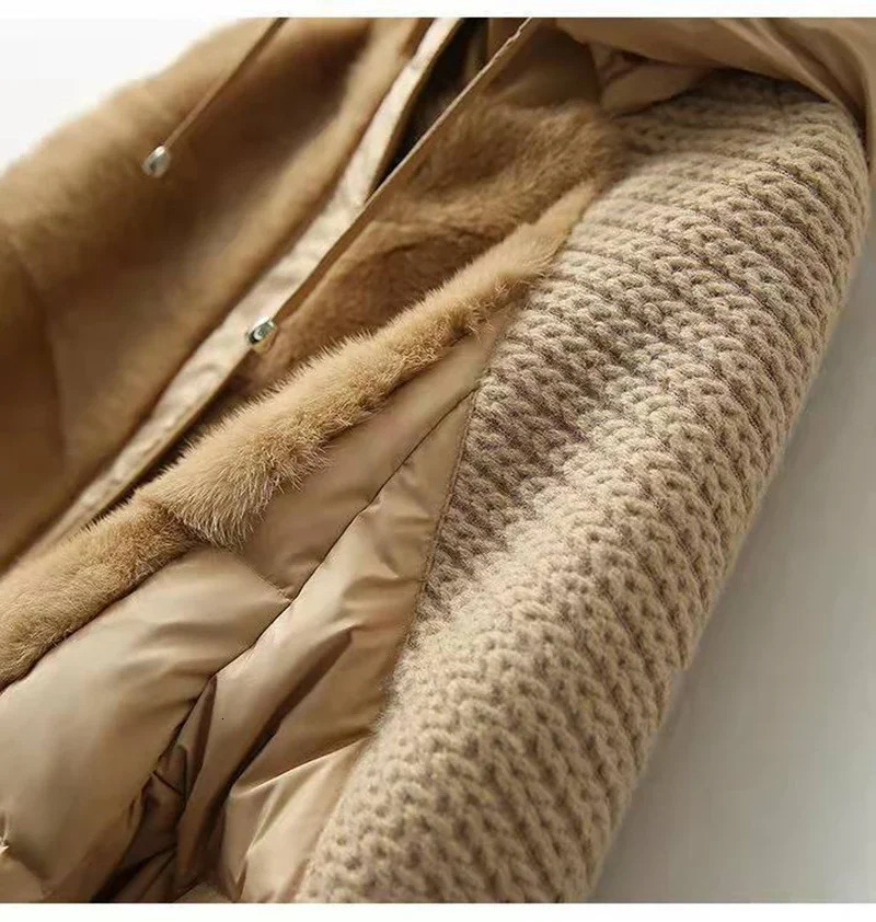 Winter Hooded Parker Female Loose Down Jacket Women Knitting Patchwork Warm Coat Cotton Padded Outerwear 241018