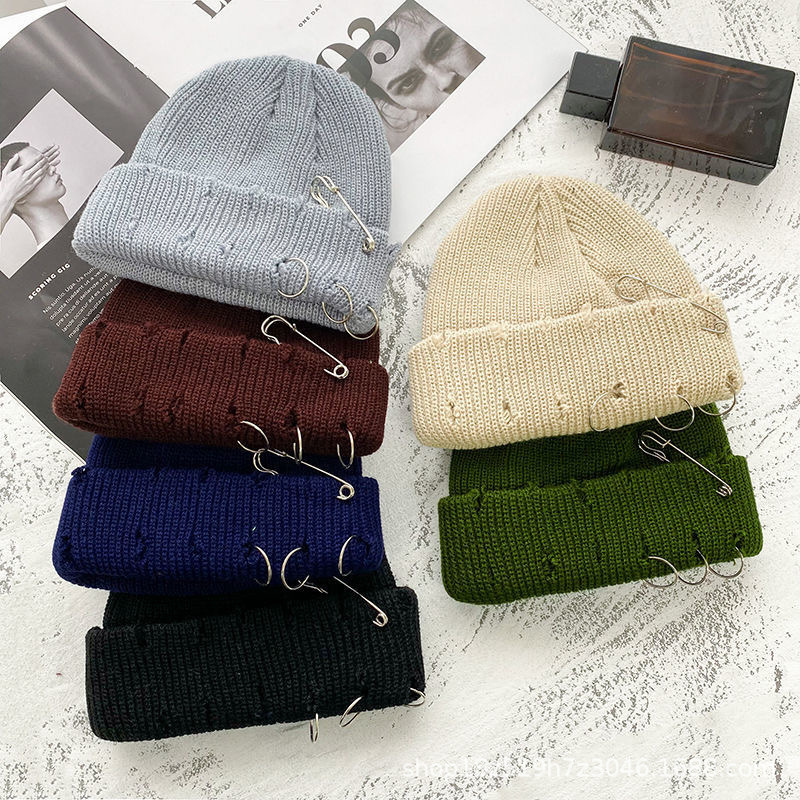 Hip Hop Unisex Knit Hat with Broken Edge and Pinhole Pattern for Cool Streetwear Look