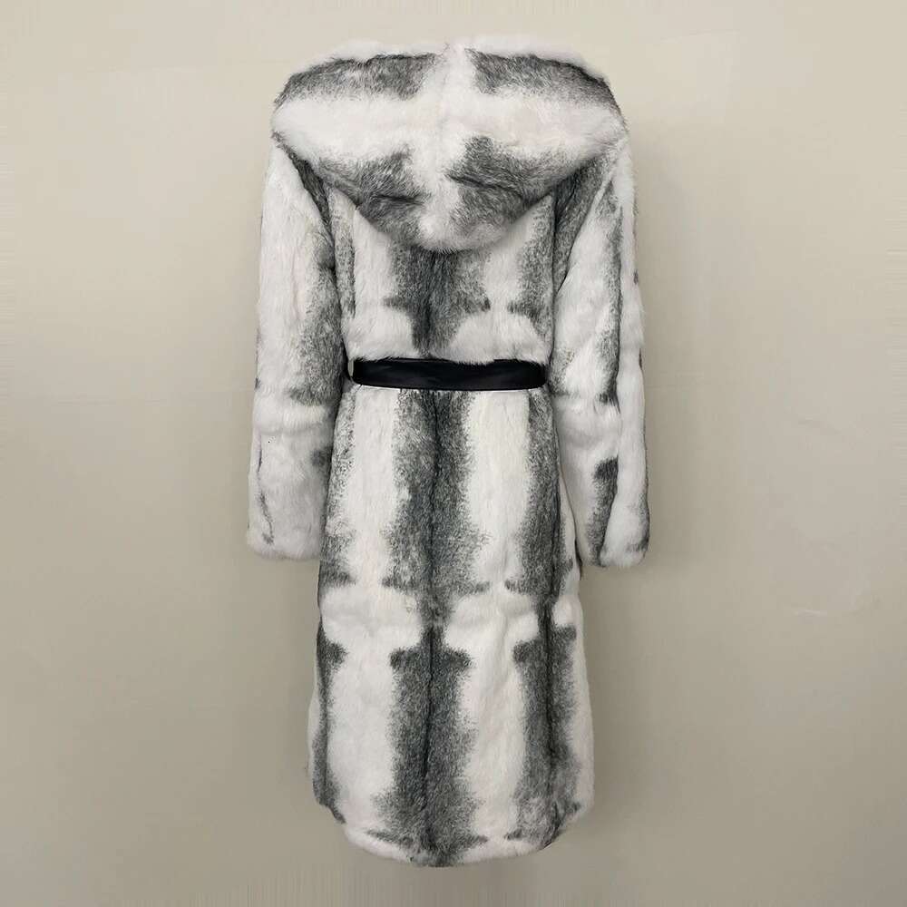 Fox 2024 Autumn Winter Urious Thickened Warm Hooded Real Rabbit Women Long Natural Fur Coat