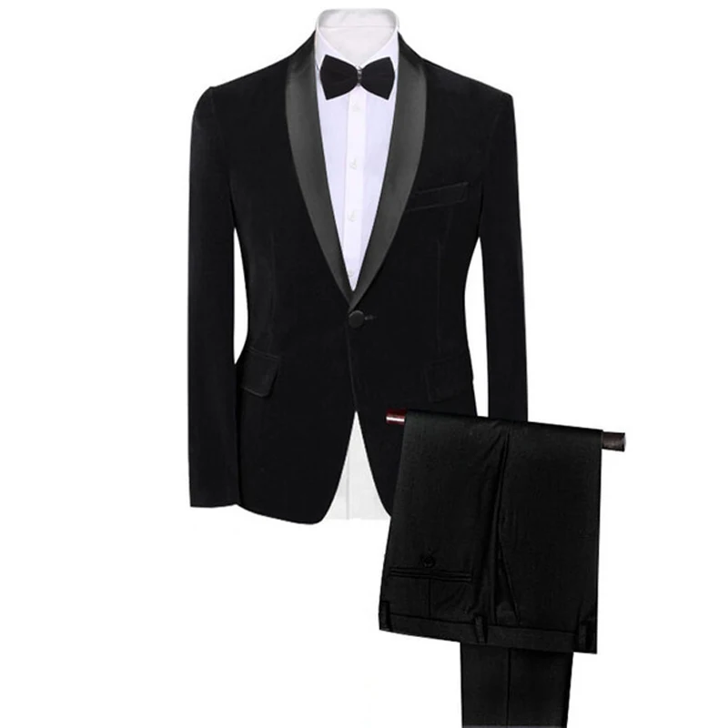 Velvet Men Suits For Prom Singer Club 2 Pieces Custom Wedding Groomsmen Tuxedo Formal Male Fashion Clothes Blazer With Pants