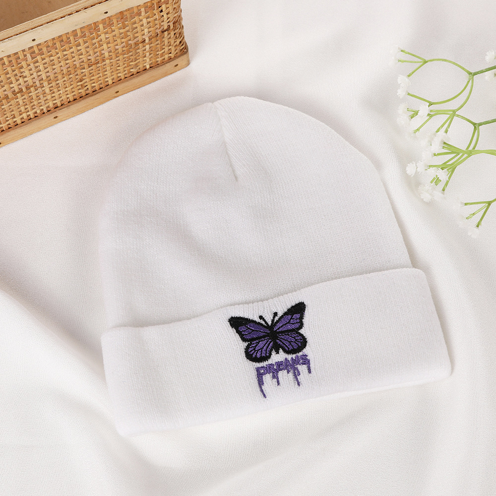 Stylish Fall-Winter Knit Cap Featuring Butterfly Embroidery & Ear Covering
