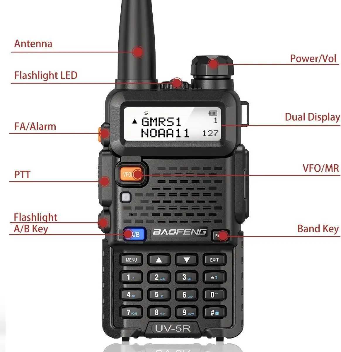 Interphone Baofeng UV-5R GMRS Walkie Talkie Dual Band VHF UHF Long Range High Power NOAA Rechargeable UV5R UV 5R Handheld Ham Two Way Radio Z241018