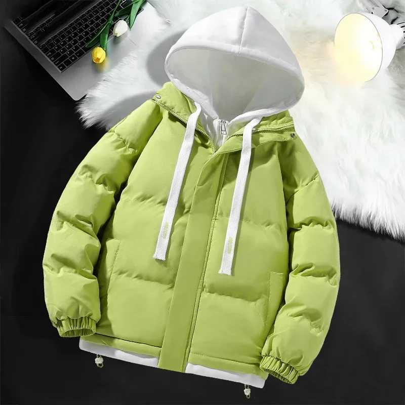 Men Hooded Cotton Coat2024 New Casual Hooded Fake Two-piece Design Down Cotton Warm Parka Korean Style Thick Mens Winter Jacket LX241018