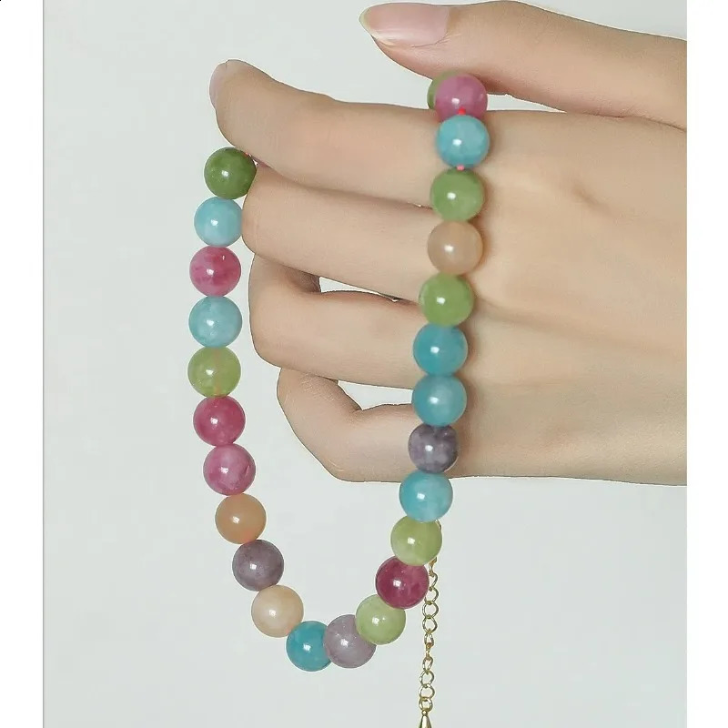 Bohemian dopamine colored natural stone round bead necklace very simple and elegant temperature womens necklace chain 241018