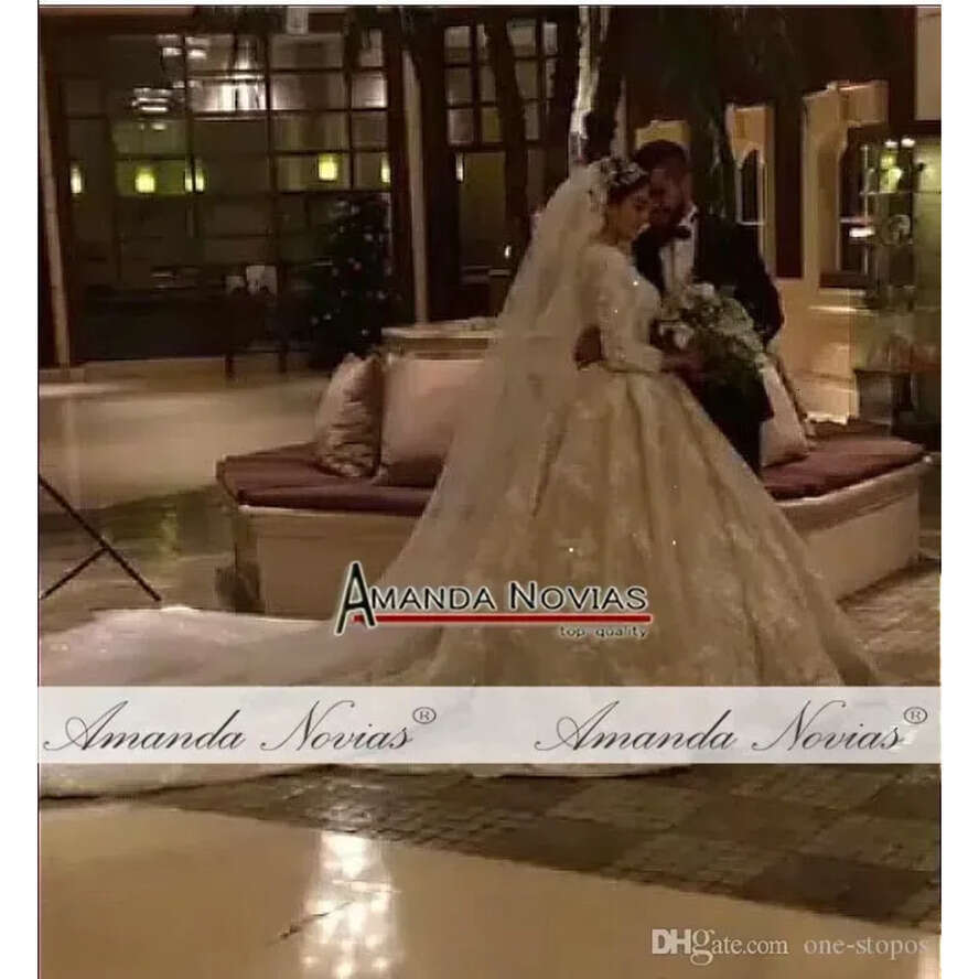 Ball D Wers Chamagne Wedding Dresses Muslim Long Sleeves Open Back Plus Size Bridal Gown Real Pictures resses