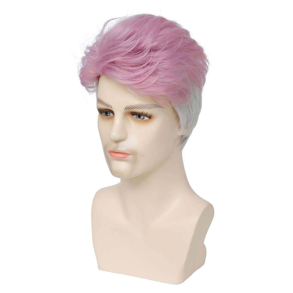 New Wig Men's Short Hair Fashionable Light Purple Synthetic Full Head Cover E Wigs