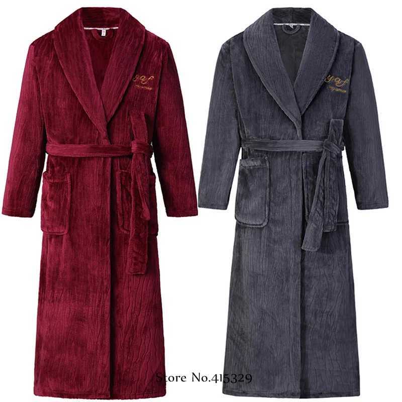 Big Size 3Xl 4Xl Kimono Robe Gown Winter New Mens Homewear Coral Fleece Bathrobe Shower Peignoirs Loose Thicken NightwearXJ241018