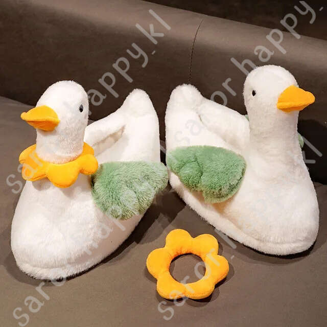 New Home Slippers Cute Duck Modeling Design 2023 White Warm Adult Lady Plush Head Silent Indoor Floor Women Fun Slippers 116