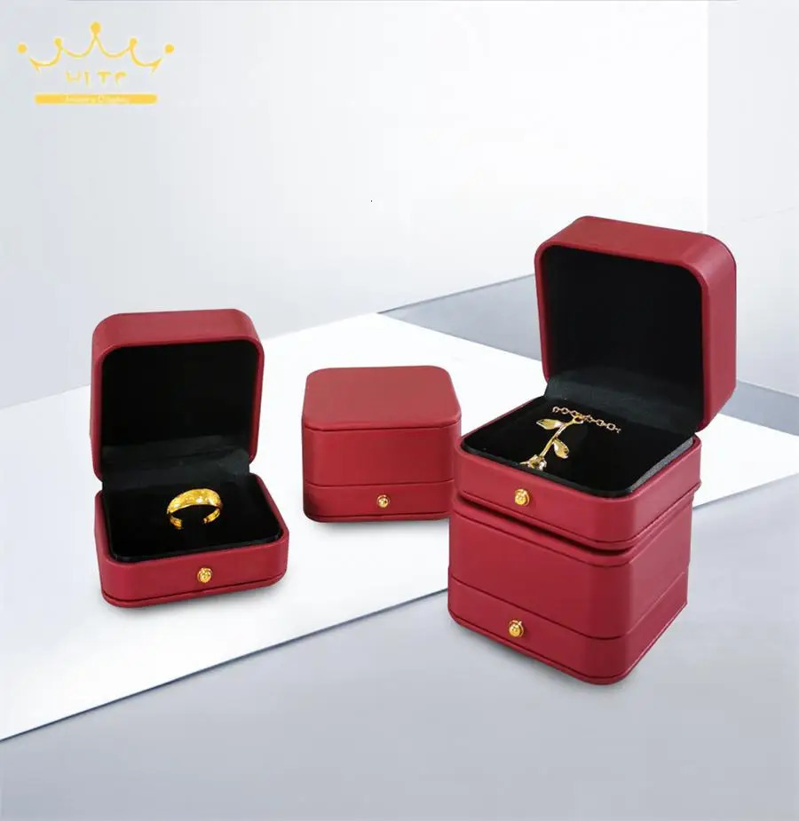 Wine Red Gift Packaging Box Ring Necklace Organizer Case High Grade Leather Jewelry Boxes Wedding Ring Box for Lovers 241007