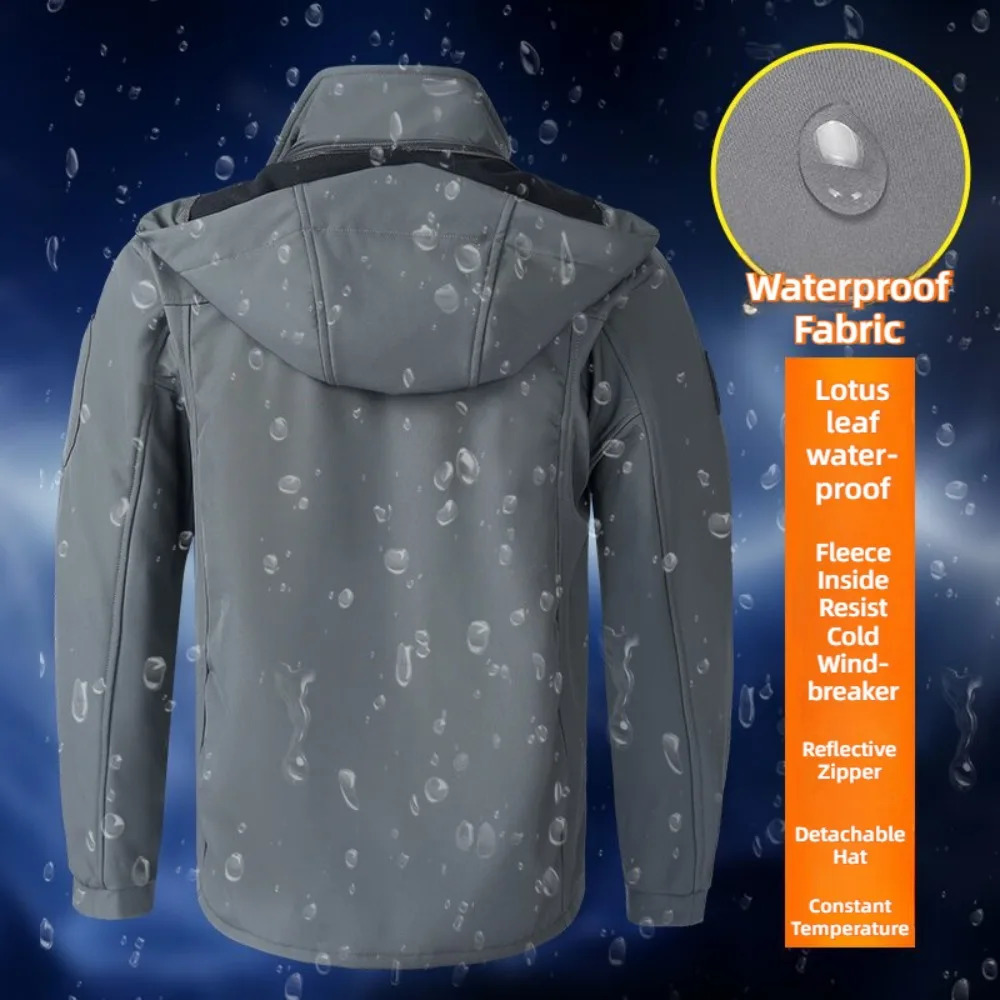 KB Mens Outdoor Jackets Fleece Lining Windbreaker Waterproof Winter Warm Jacket for Men Detachable Hat Coats 241018