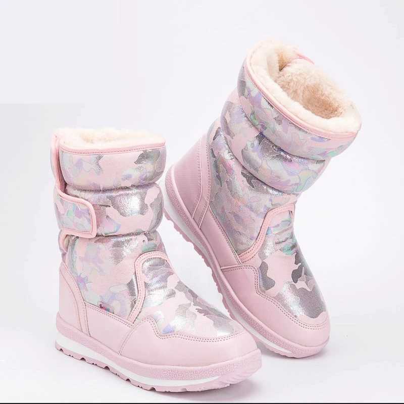 Boots Camouflage military winter warm plush childrens snow boots anti slip waterproof skiing girls long boots family matching shoes H241018
