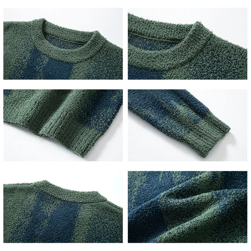 Vintage O Neck Knitting Sweaters Mens Long Sleeve Loose Furry Wool Sweater Tops For Men Fall Winter Fashion Fleece Jumpers 241018