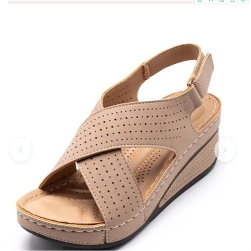 Summer Hollow Wedges Sandals Female Casual Plus Size Shoes Of Women Socofy Retro Sandalis Woman Ddmythur