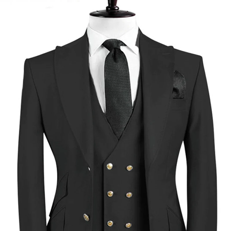 Slim Fit Men Suits For Wedding Groom Tuxedo 3 Piece Peaked Lapel Male Set Jacket With Pants Vest Formal Fashion Costume