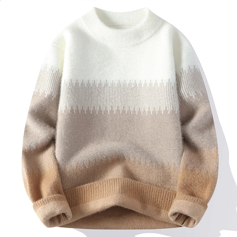 Trend fashion spring/summer sweater mens O-neck mink contrasting color casual loose long sleeved floral knit top 241018